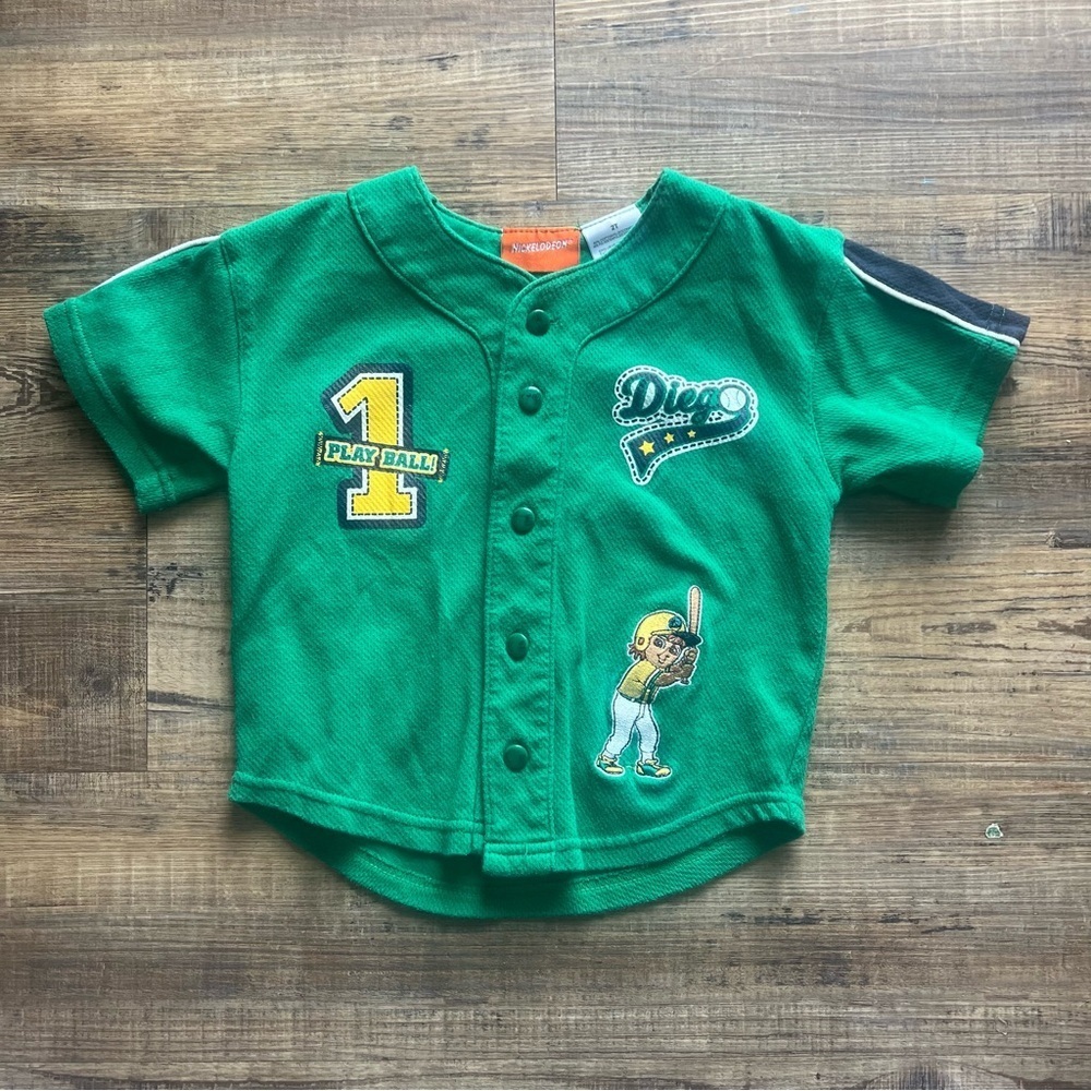 Vintage Y2K Nickelodeon Go Diego Go Green Short Sleeve Baseball Jersey Size 2t